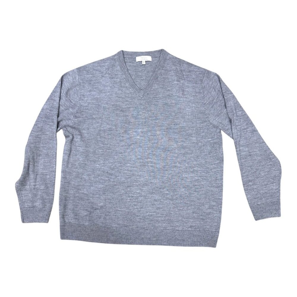 Turnbury Extra Fine Merino Wool Sweater XL Light Gray V Neck Pullover Mens